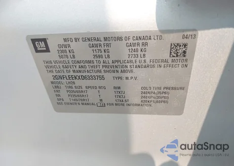 2013 Chevrolet Equinox 1Lt from USA, damaged, VIN 2GNFLEEKXD6333755